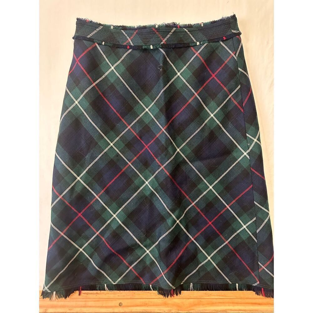 J.Crew Plaid Wool Pencil Skirt Tartan Preppy Blue Academia Lined Size 0